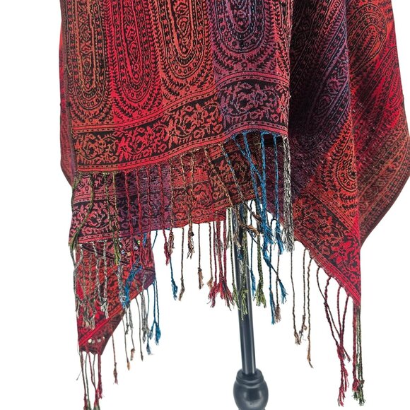 Pashmina Reversible Rainbow Sequin Embellished Shawl Wrap 64x27 Fringe Boho - Picture 7 of 9